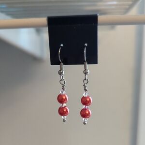 Elegant Orange Beads With Clear Bicones Earrings with Vertical Bead Design